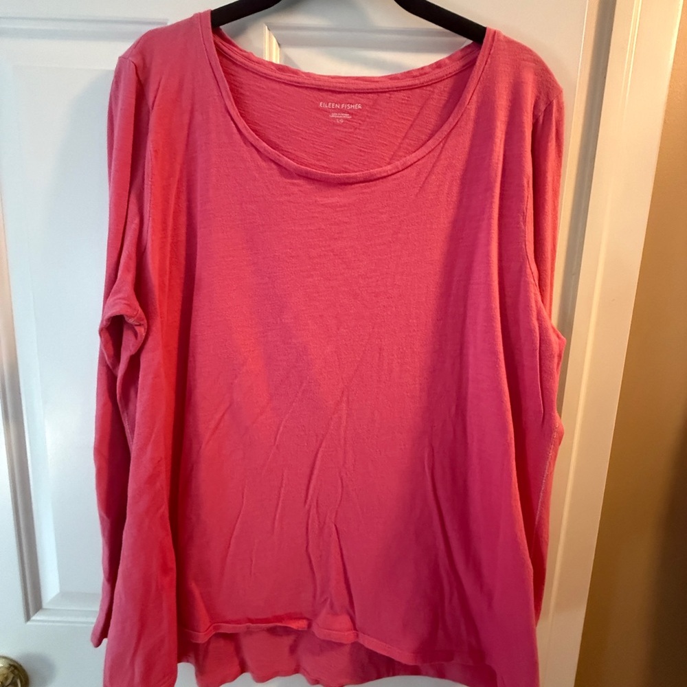 Eileen Fisher Coral Scoop-Neck Long-Sleeve Top